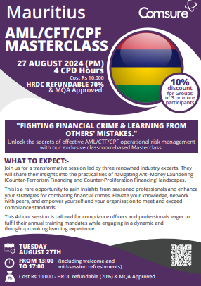 Mauritius AML/CFT/CPF MASTERCLASS 27 AUGUST 2024 Featured image